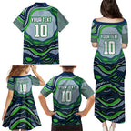 Personalized Canberra Raiders Family Matching Puletasi and Hawaiian Shirt Aboriginal Dot Art - Dreamtime Rugby Mascot