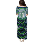 Personalized Canberra Raiders Family Matching Puletasi and Hawaiian Shirt Aboriginal Dot Art - Dreamtime Rugby Mascot