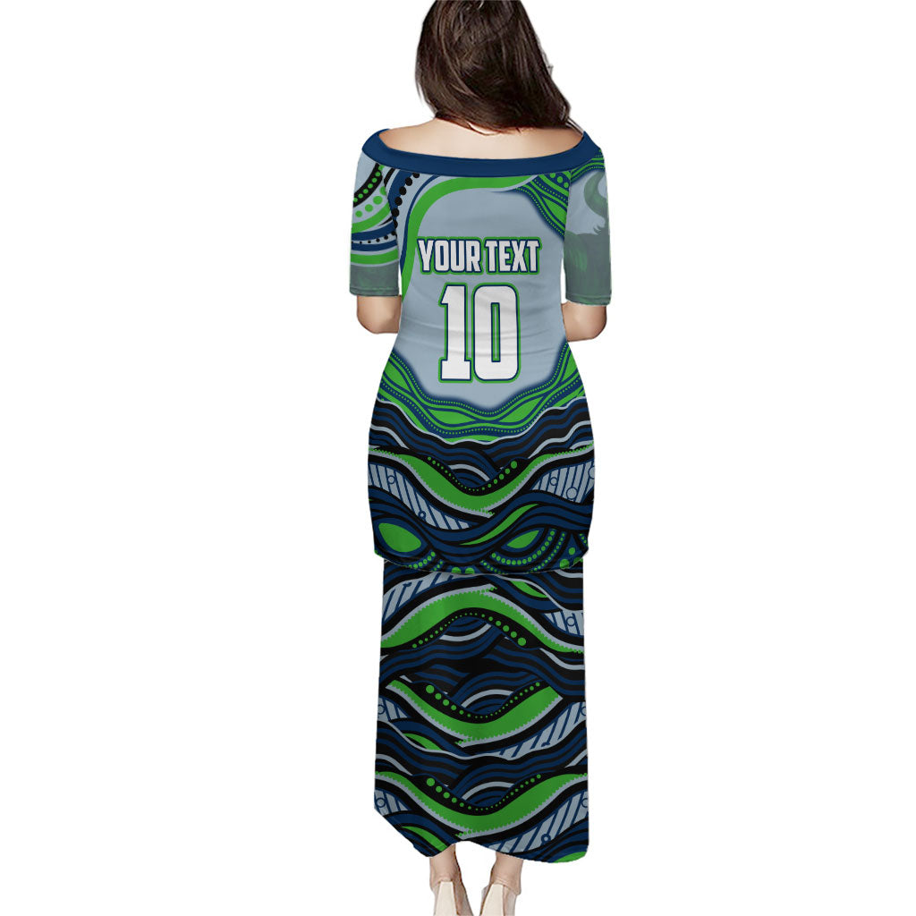 Personalized Canberra Raiders Family Matching Puletasi and Hawaiian Shirt Aboriginal Dot Art - Dreamtime Rugby Mascot