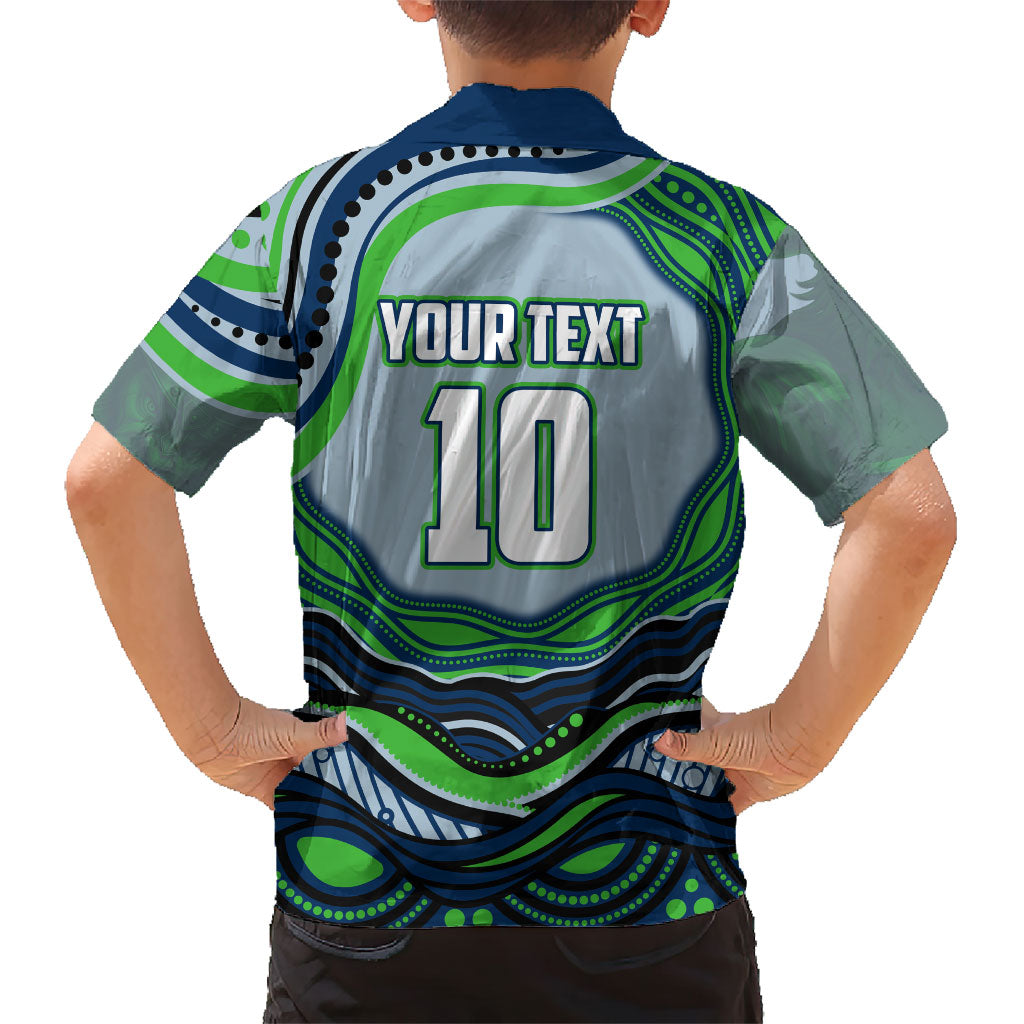 Personalized Canberra Raiders Family Matching Short Sleeve Bodycon Dress and Hawaiian Shirt Aboriginal Dot Art - Dreamtime Rugby Mascot
