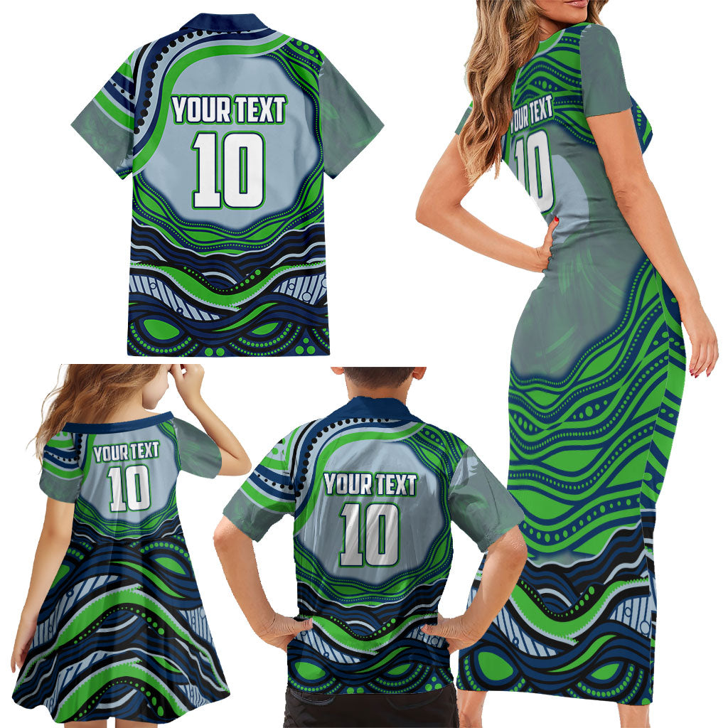 Personalized Canberra Raiders Family Matching Short Sleeve Bodycon Dress and Hawaiian Shirt Aboriginal Dot Art - Dreamtime Rugby Mascot