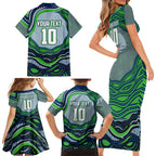 Personalized Canberra Raiders Family Matching Short Sleeve Bodycon Dress and Hawaiian Shirt Aboriginal Dot Art - Dreamtime Rugby Mascot