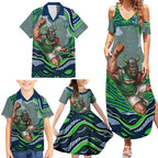Personalized Canberra Raiders Family Matching Summer Maxi Dress and Hawaiian Shirt Aboriginal Dot Art - Dreamtime Rugby Mascot