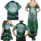 Personalized Canberra Raiders Family Matching Summer Maxi Dress and Hawaiian Shirt Aboriginal Dot Art - Dreamtime Rugby Mascot