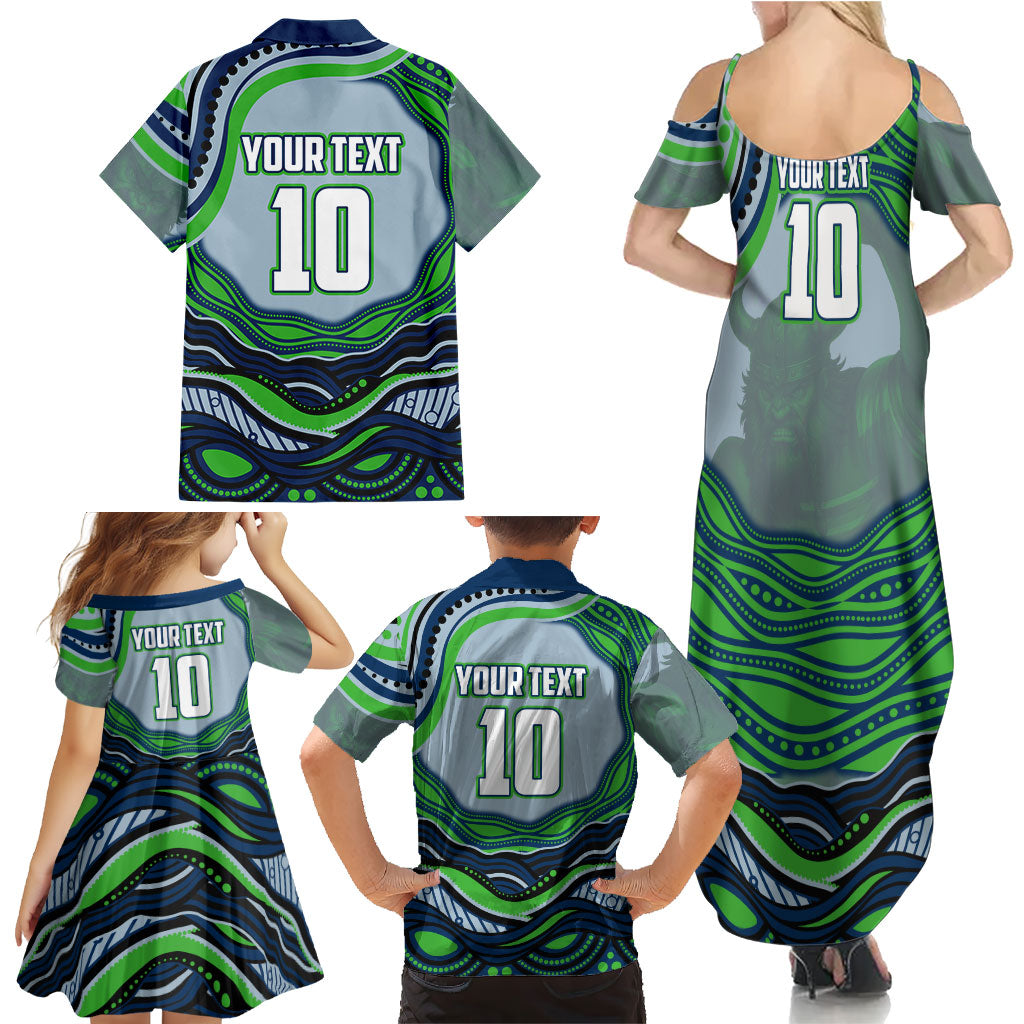 Personalized Canberra Raiders Family Matching Summer Maxi Dress and Hawaiian Shirt Aboriginal Dot Art - Dreamtime Rugby Mascot