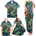 Personalized Canberra Raiders Family Matching Tank Maxi Dress and Hawaiian Shirt Aboriginal Dot Art - Dreamtime Rugby Mascot