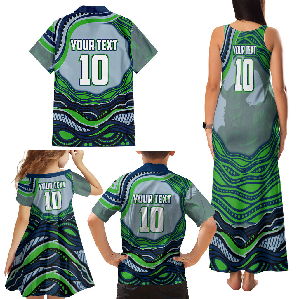 Personalized Canberra Raiders Family Matching Tank Maxi Dress and Hawaiian Shirt Aboriginal Dot Art - Dreamtime Rugby Mascot