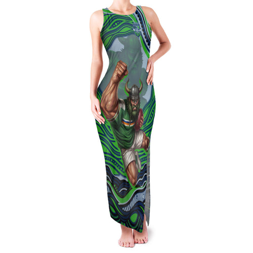 Personalized Canberra Raiders Family Matching Tank Maxi Dress and Hawaiian Shirt Aboriginal Dot Art - Dreamtime Rugby Mascot