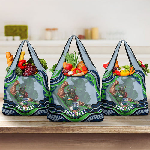 Personalized Canberra Raiders Grocery Bag Aboriginal Dot Art - Dreamtime Rugby Mascot