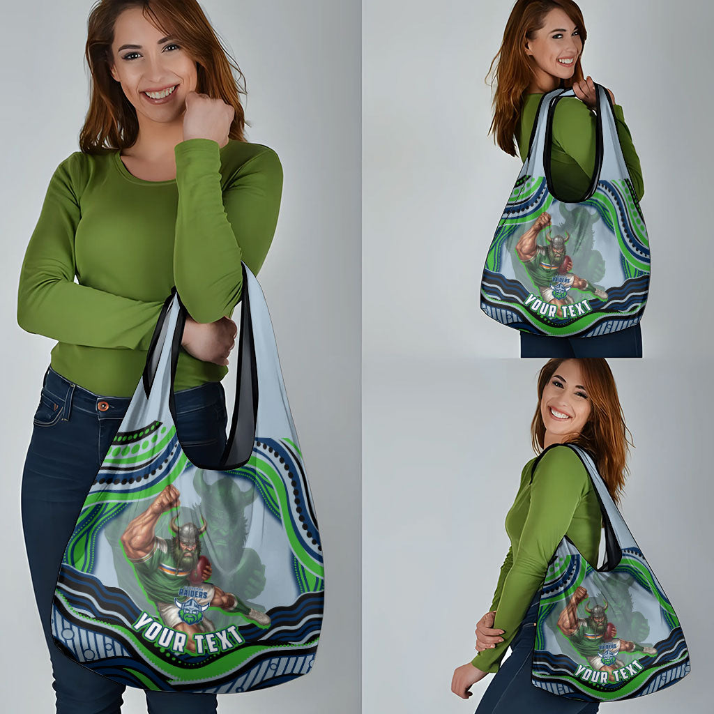 Personalized Canberra Raiders Grocery Bag Aboriginal Dot Art - Dreamtime Rugby Mascot
