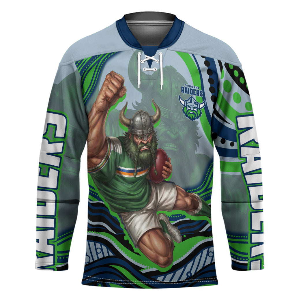 Personalized Canberra Raiders Hockey Jersey Aboriginal Dot Art - Dreamtime Rugby Mascot