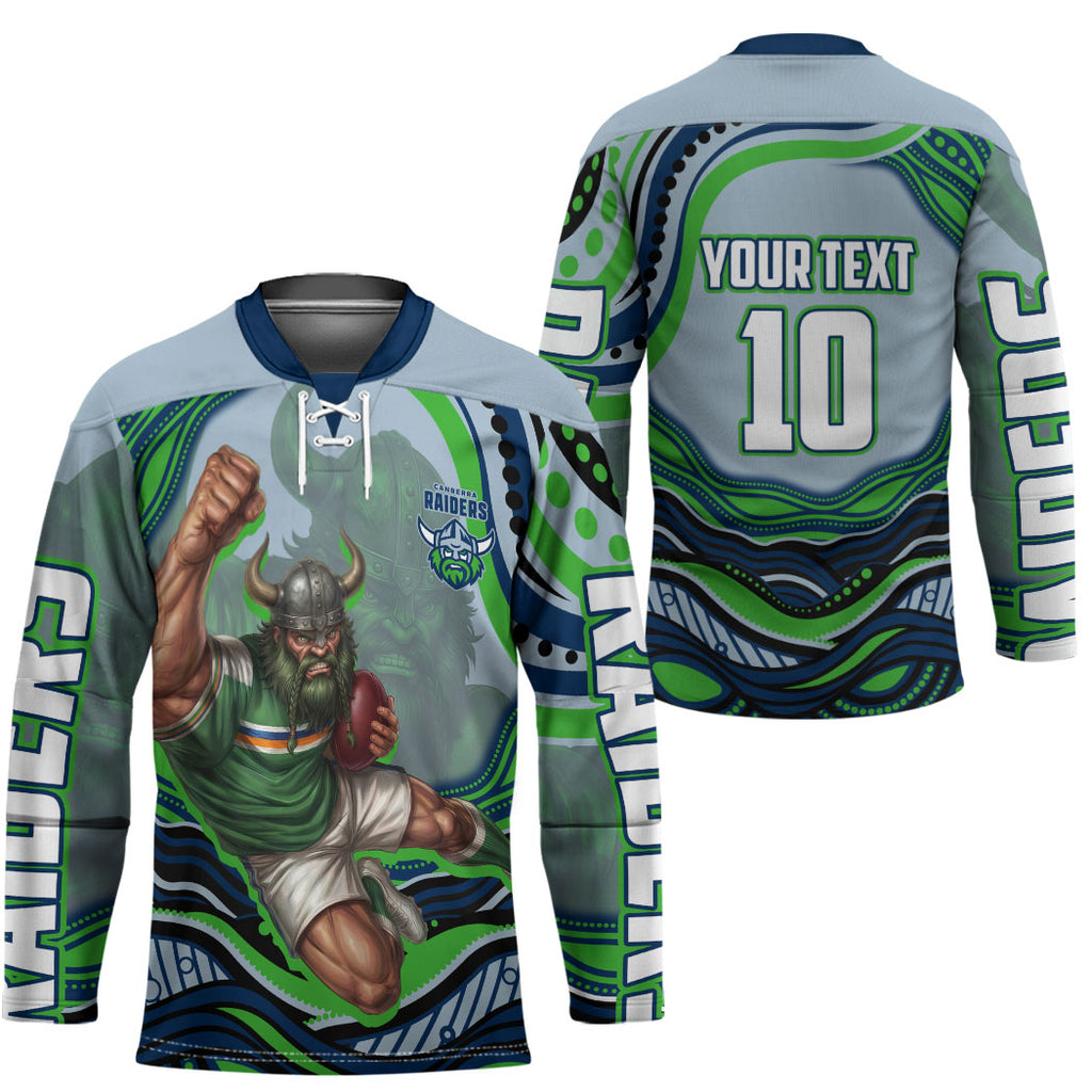 Personalized Canberra Raiders Hockey Jersey Aboriginal Dot Art - Dreamtime Rugby Mascot