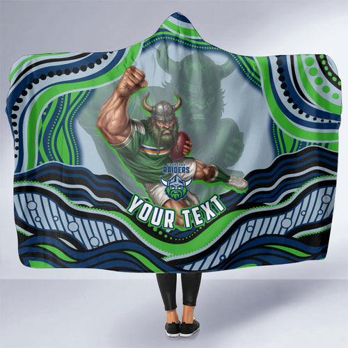 Personalized Canberra Raiders Hooded Blanket Aboriginal Dot Art - Dreamtime Rugby Mascot