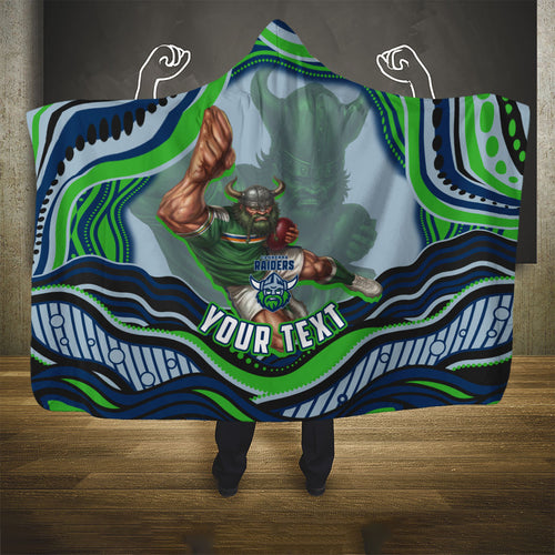 Personalized Canberra Raiders Hooded Blanket Aboriginal Dot Art - Dreamtime Rugby Mascot