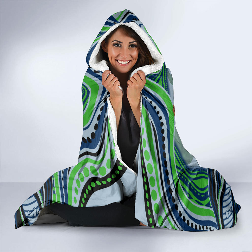 Personalized Canberra Raiders Hooded Blanket Aboriginal Dot Art - Dreamtime Rugby Mascot