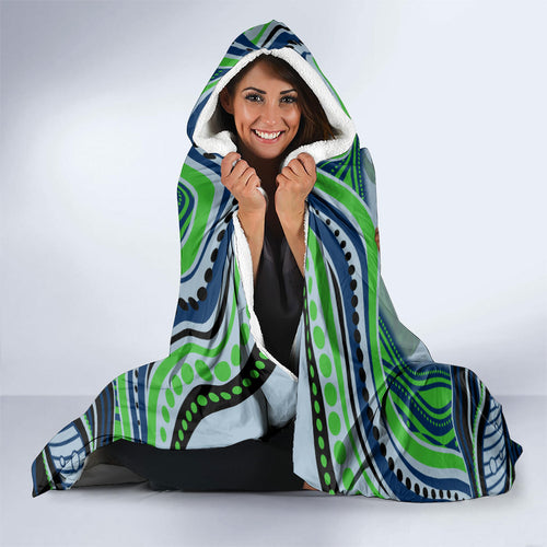 Personalized Canberra Raiders Hooded Blanket Aboriginal Dot Art - Dreamtime Rugby Mascot