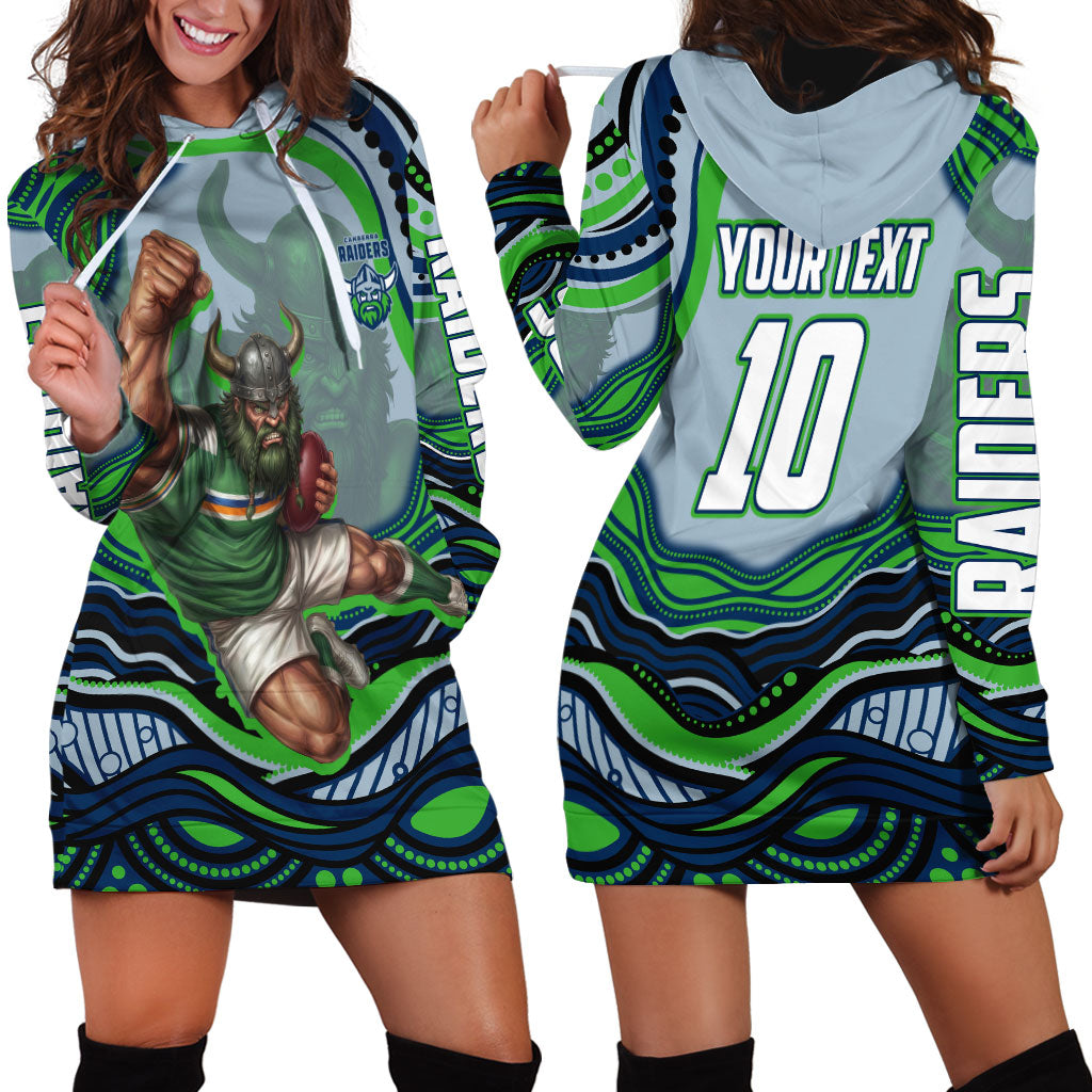 Personalized Canberra Raiders Hoodie Dress Aboriginal Dot Art - Dreamtime Rugby Mascot