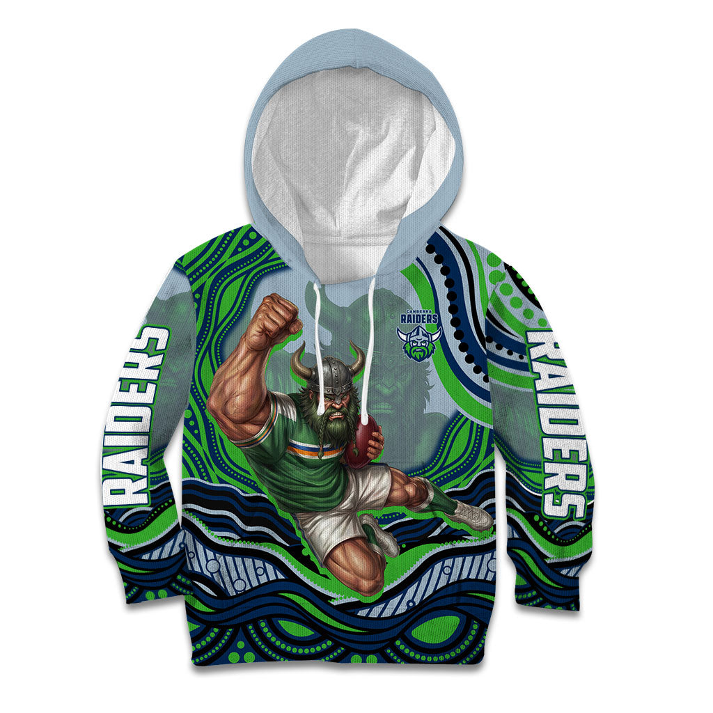 Personalized Canberra Raiders Kid Hoodie Aboriginal Dot Art - Dreamtime Rugby Mascot