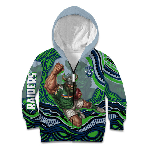 Personalized Canberra Raiders Kid Hoodie Aboriginal Dot Art - Dreamtime Rugby Mascot