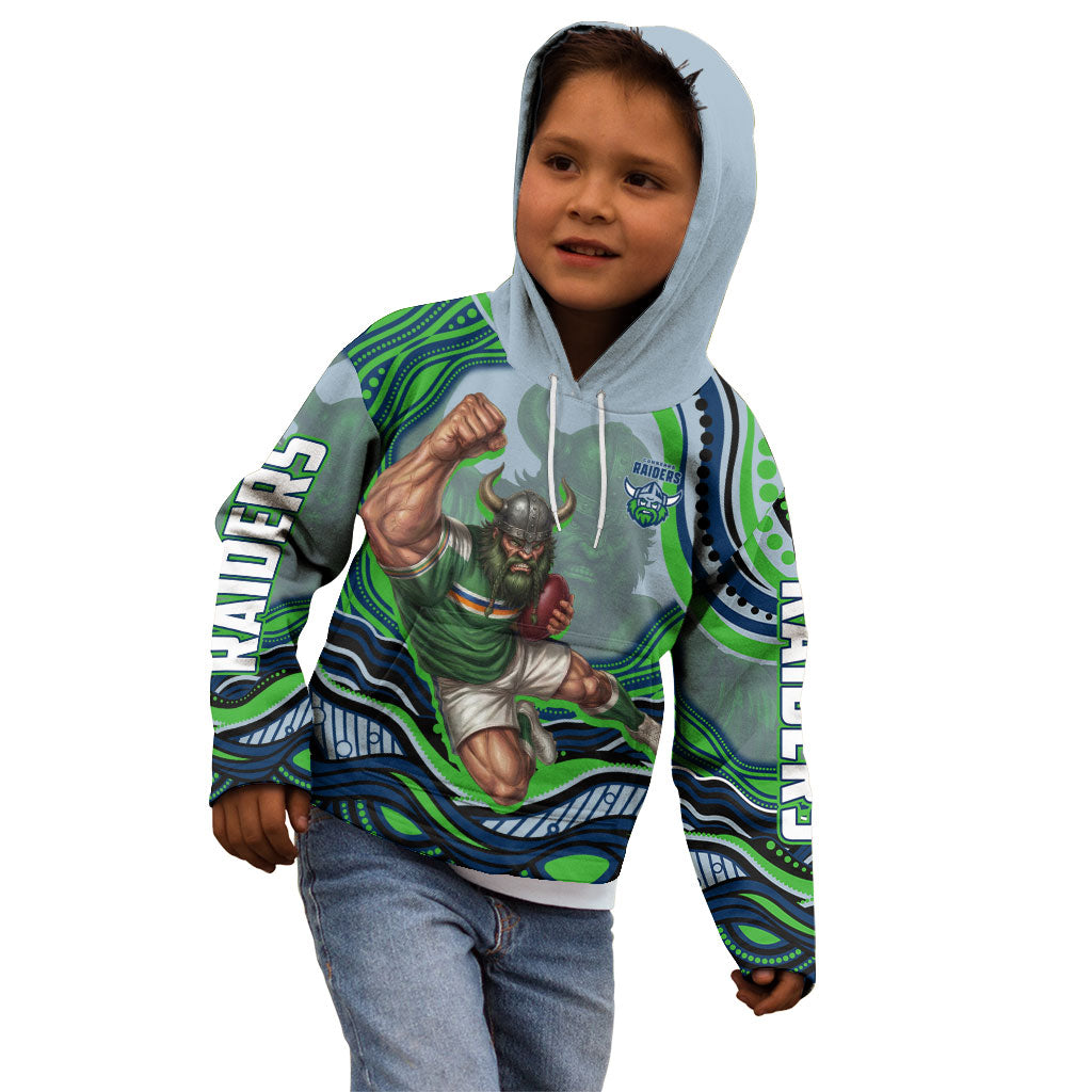 Personalized Canberra Raiders Kid Hoodie Aboriginal Dot Art - Dreamtime Rugby Mascot