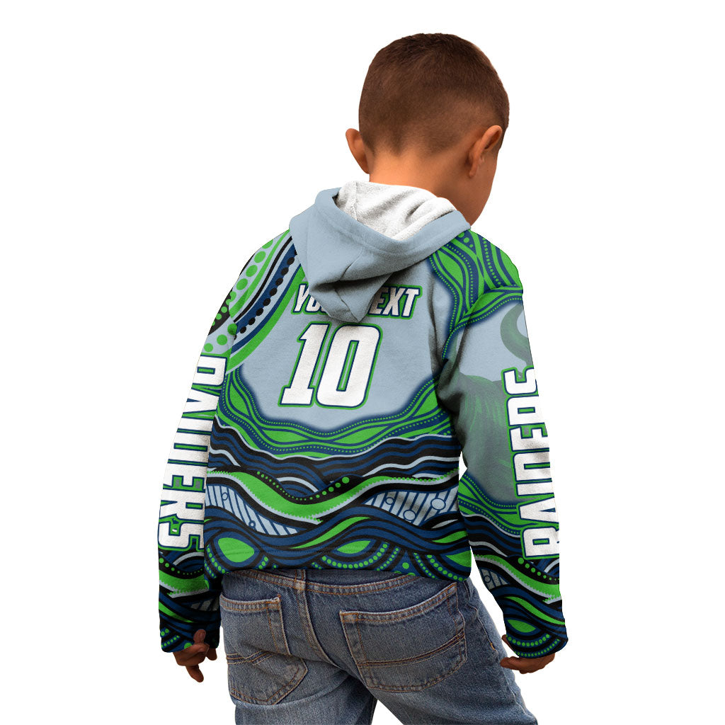 Personalized Canberra Raiders Kid Hoodie Aboriginal Dot Art - Dreamtime Rugby Mascot