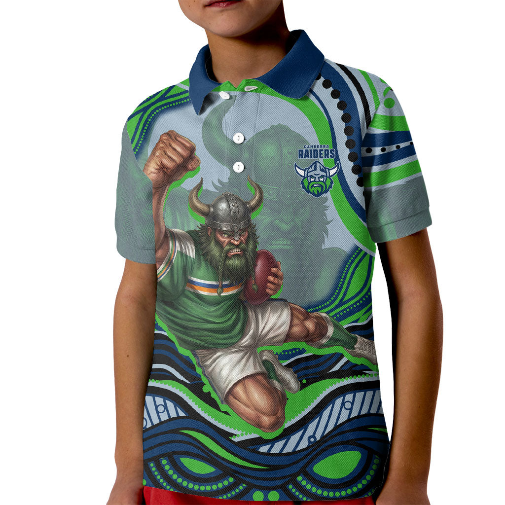 Personalized Canberra Raiders Kid Polo Shirt Aboriginal Dot Art - Dreamtime Rugby Mascot