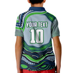 Personalized Canberra Raiders Kid Polo Shirt Aboriginal Dot Art - Dreamtime Rugby Mascot