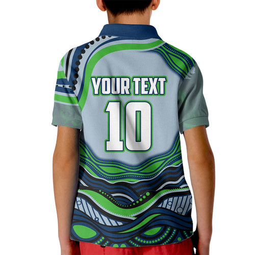 Personalized Canberra Raiders Kid Polo Shirt Aboriginal Dot Art - Dreamtime Rugby Mascot