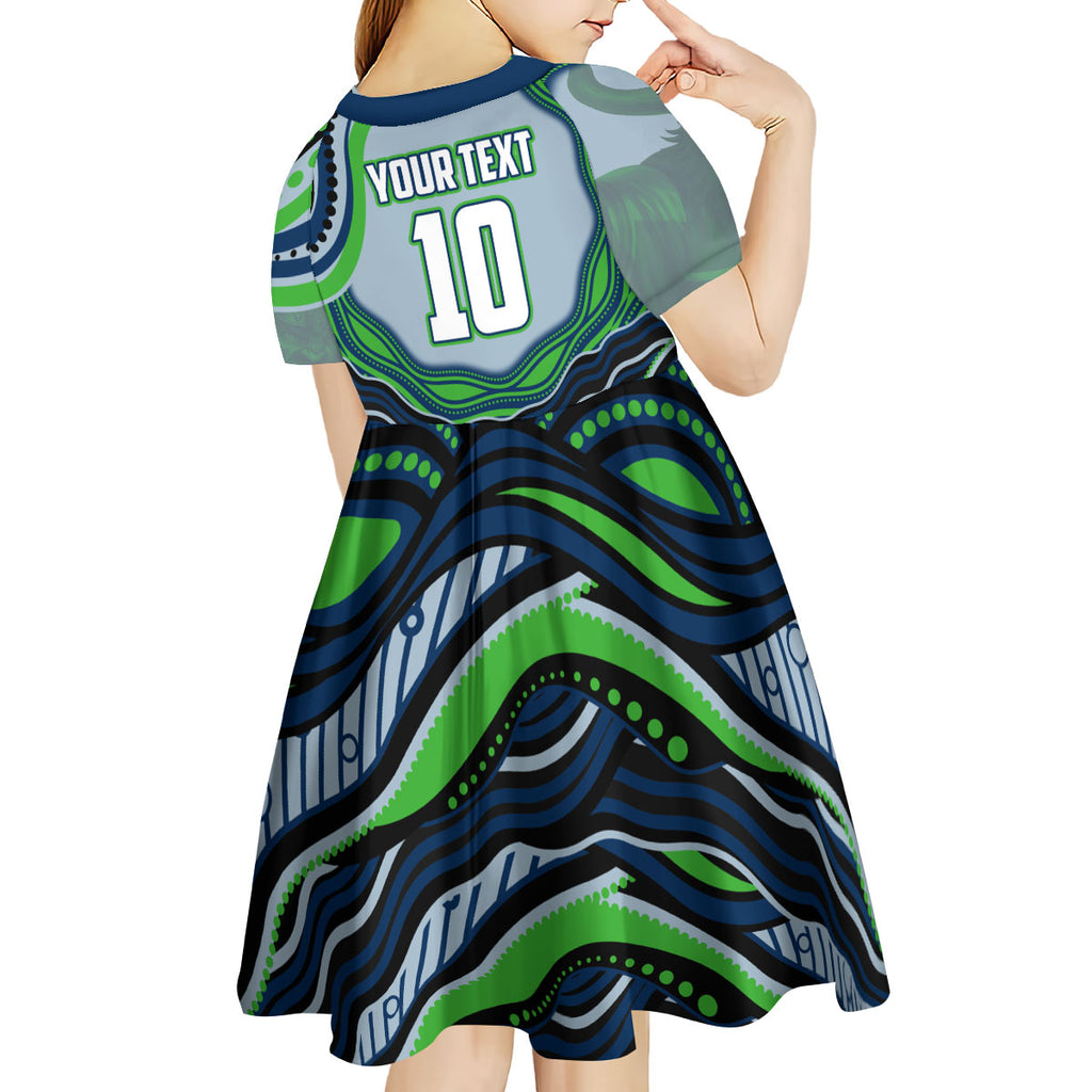 Personalized Canberra Raiders Kid Short Sleeve Dress Aboriginal Dot Art - Dreamtime Rugby Mascot
