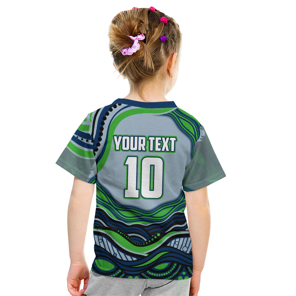 Personalized Canberra Raiders Kid T Shirt Aboriginal Dot Art - Dreamtime Rugby Mascot
