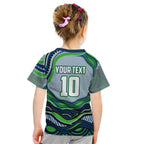 Personalized Canberra Raiders Kid T Shirt Aboriginal Dot Art - Dreamtime Rugby Mascot