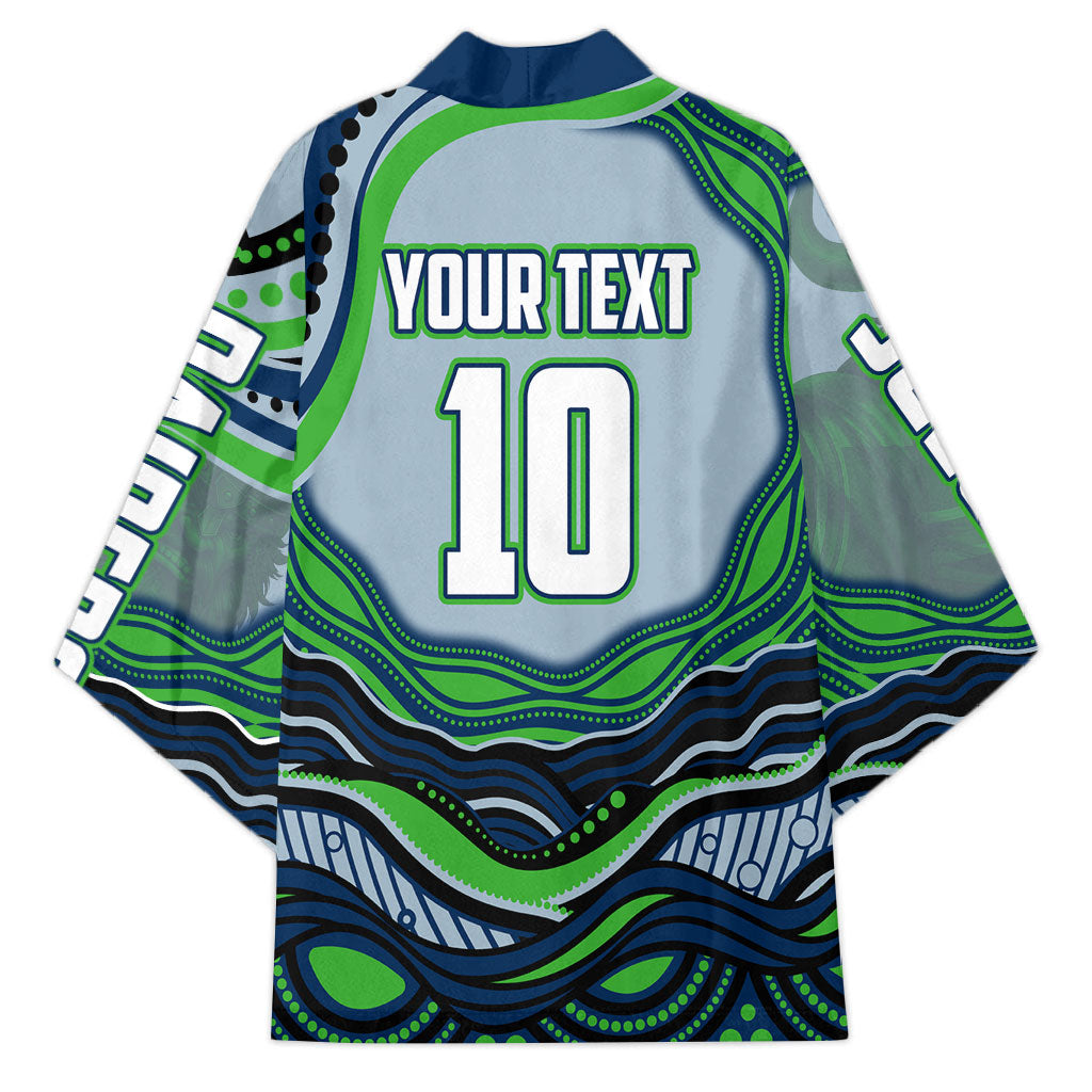 Personalized Canberra Raiders Kimono Aboriginal Dot Art - Dreamtime Rugby Mascot