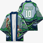 Personalized Canberra Raiders Kimono Aboriginal Dot Art - Dreamtime Rugby Mascot