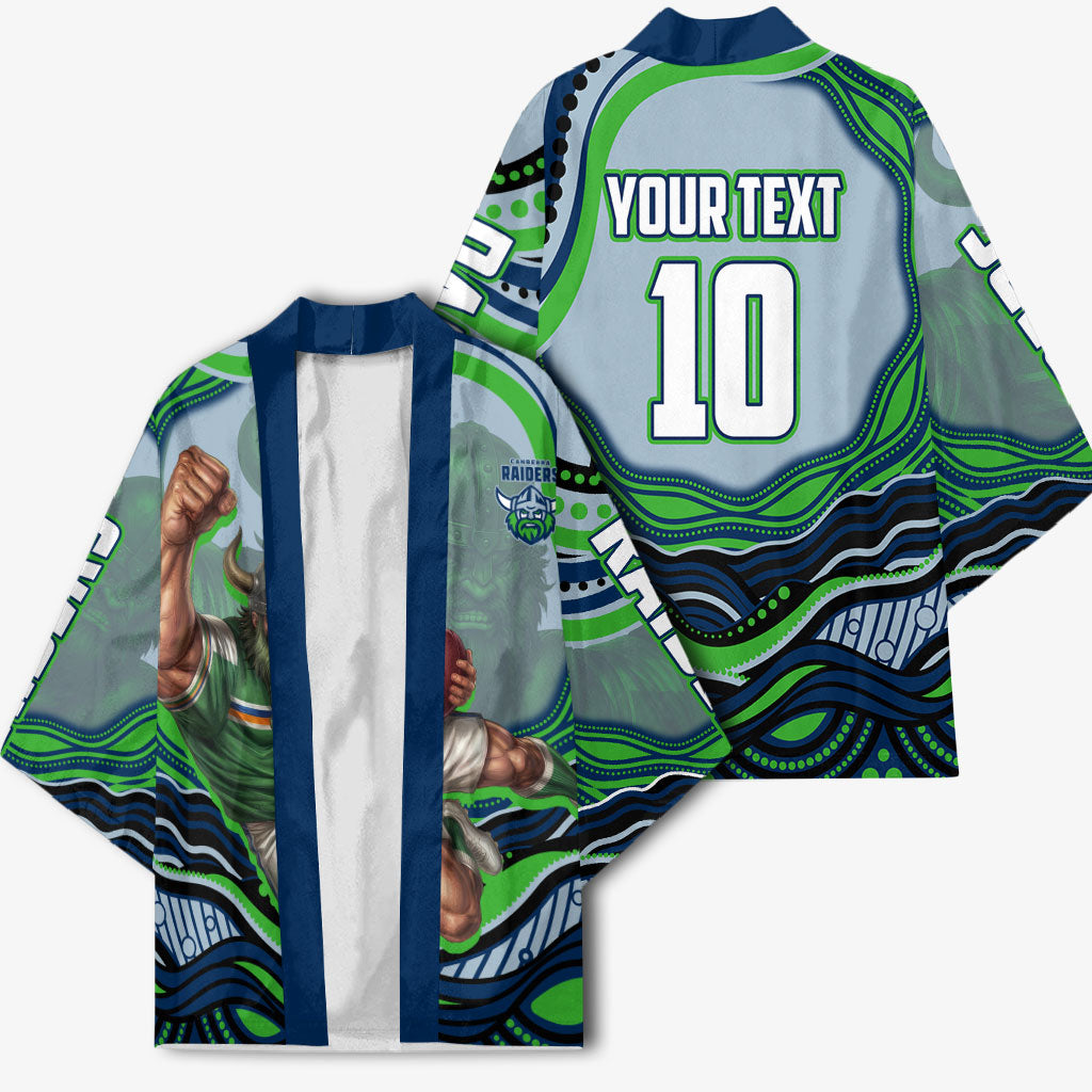 Personalized Canberra Raiders Kimono Aboriginal Dot Art - Dreamtime Rugby Mascot