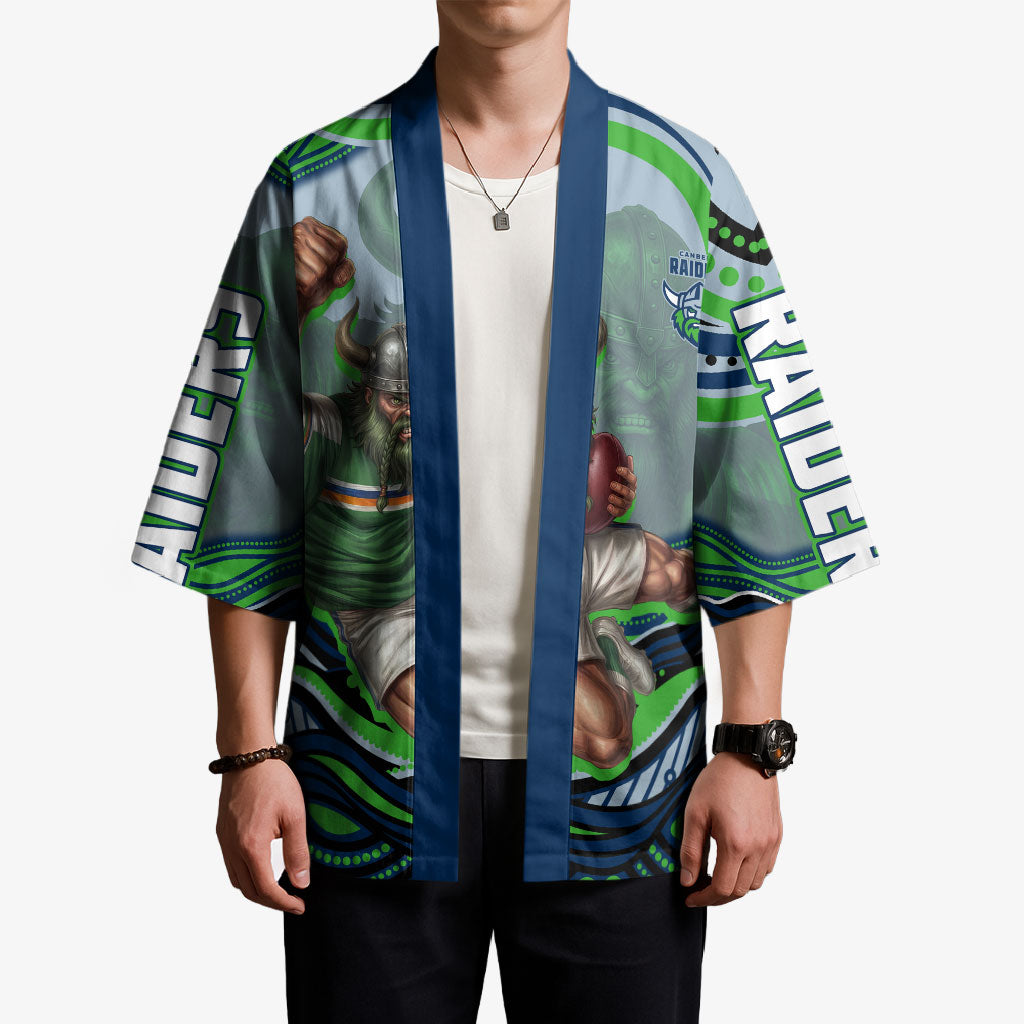 Personalized Canberra Raiders Kimono Aboriginal Dot Art - Dreamtime Rugby Mascot