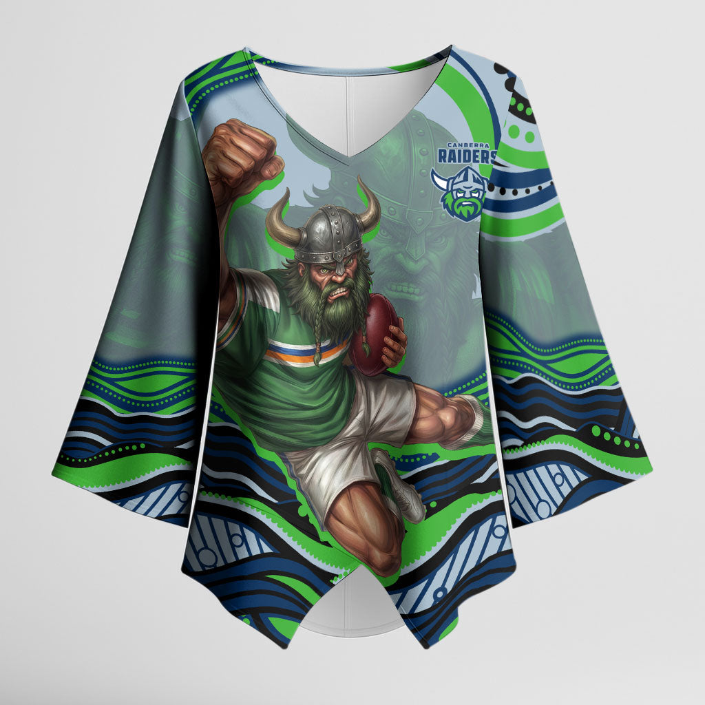 Personalized Canberra Raiders Kimono Sleeve Blouse Aboriginal Dot Art - Dreamtime Rugby Mascot
