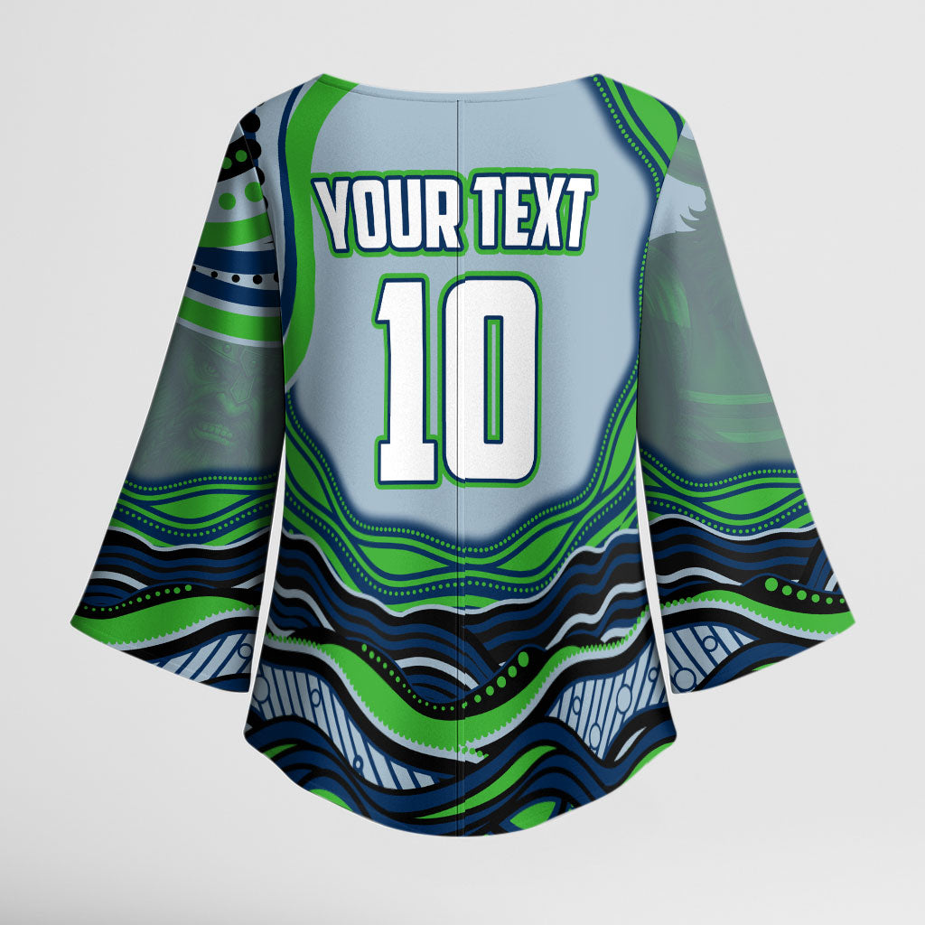 Personalized Canberra Raiders Kimono Sleeve Blouse Aboriginal Dot Art - Dreamtime Rugby Mascot