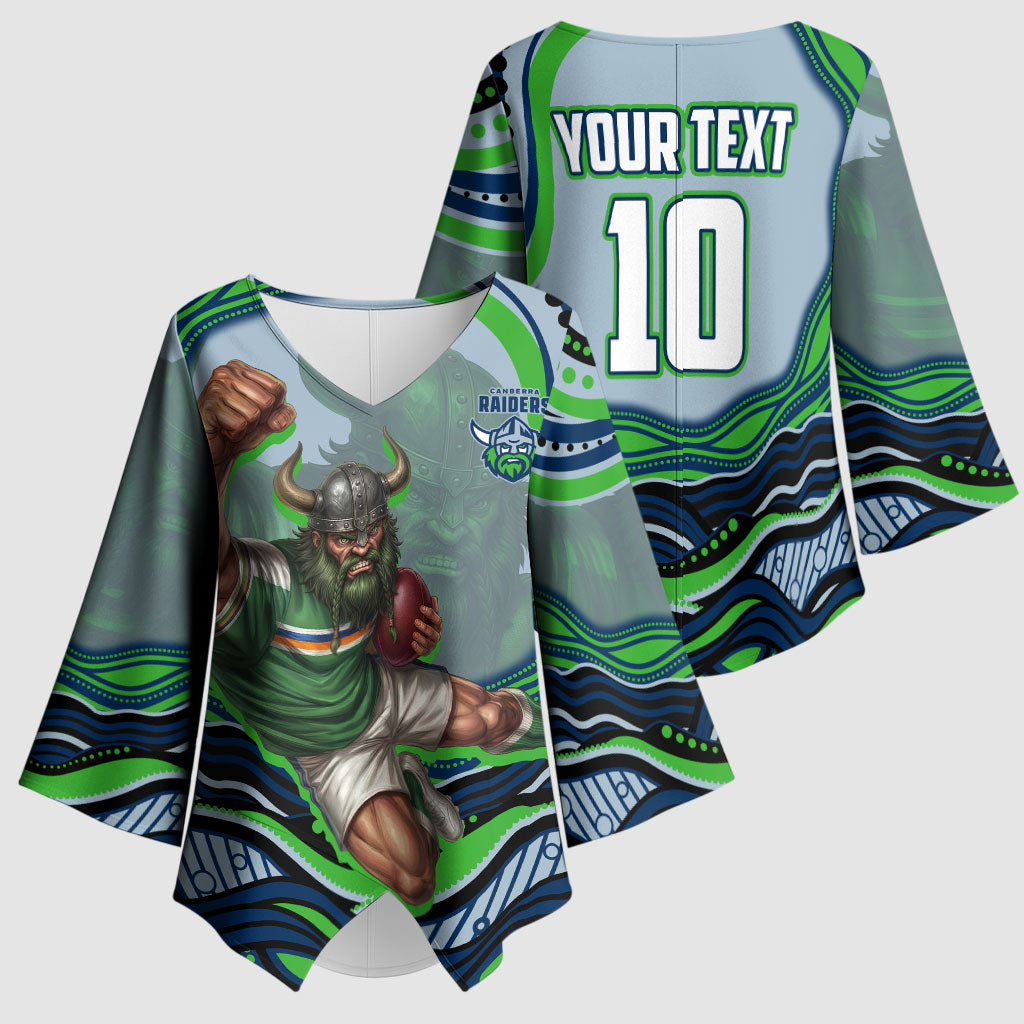 Personalized Canberra Raiders Kimono Sleeve Blouse Aboriginal Dot Art - Dreamtime Rugby Mascot