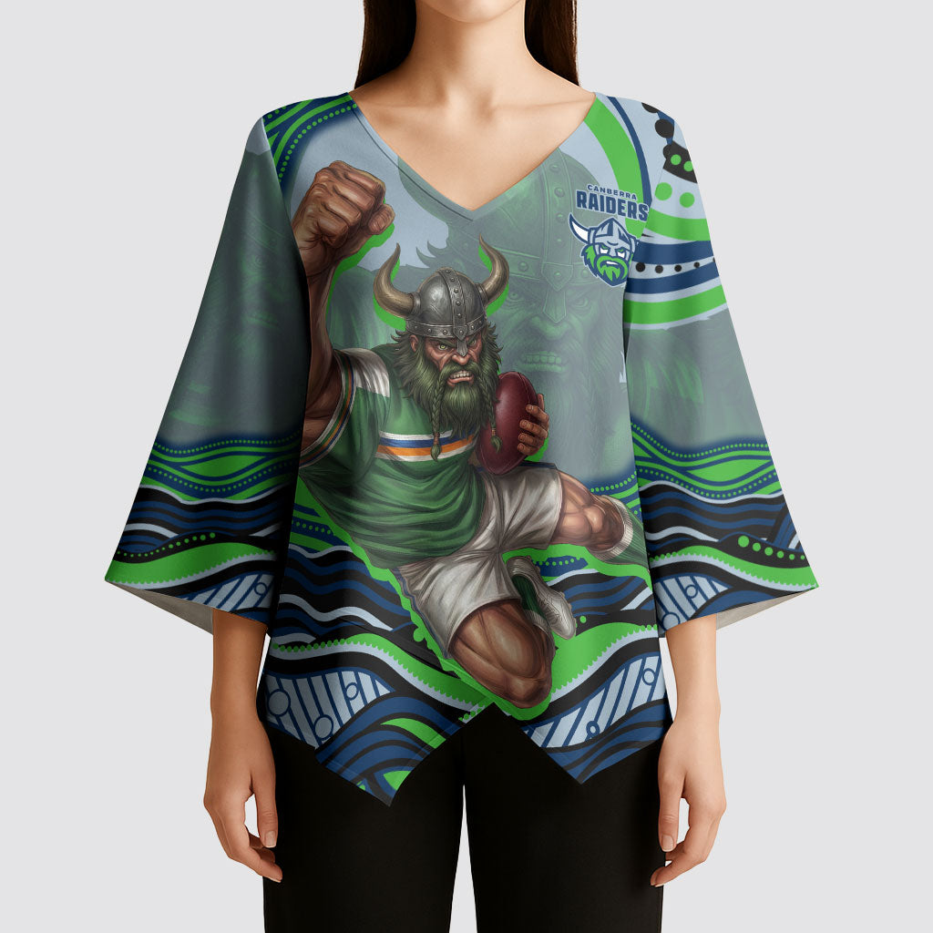 Personalized Canberra Raiders Kimono Sleeve Blouse Aboriginal Dot Art - Dreamtime Rugby Mascot