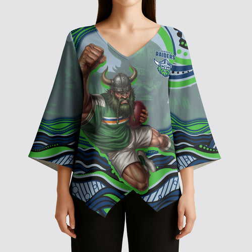 Personalized Canberra Raiders Kimono Sleeve Blouse Aboriginal Dot Art - Dreamtime Rugby Mascot