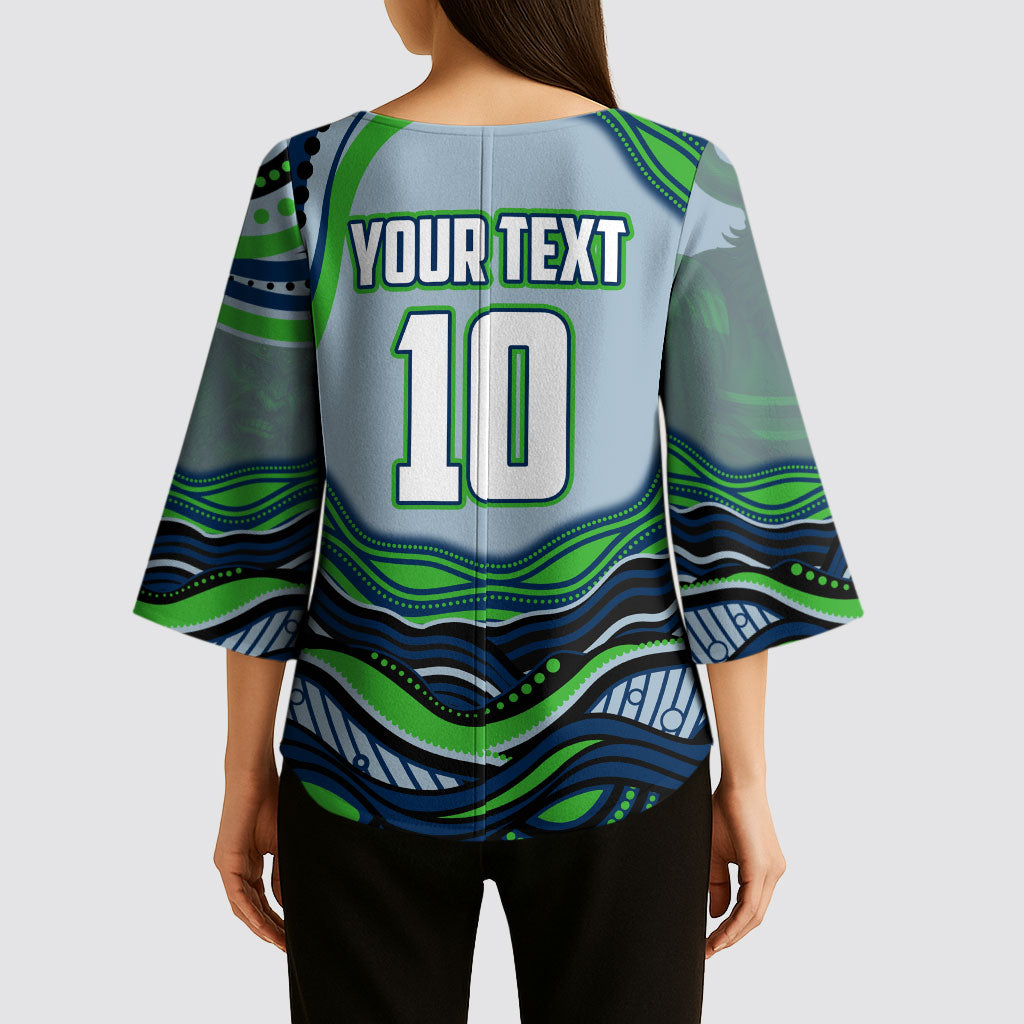 Personalized Canberra Raiders Kimono Sleeve Blouse Aboriginal Dot Art - Dreamtime Rugby Mascot