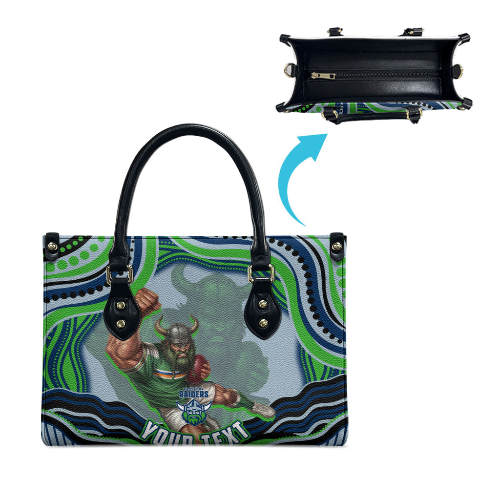 Personalized Canberra Raiders Leather Bag Aboriginal Dot Art - Dreamtime Rugby Mascot