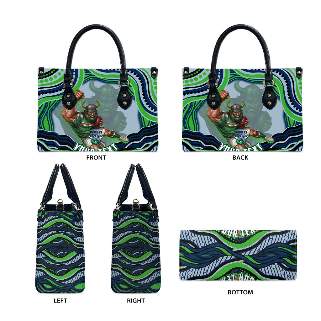 Personalized Canberra Raiders Leather Bag Aboriginal Dot Art - Dreamtime Rugby Mascot