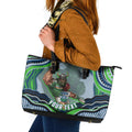Personalized Canberra Raiders Leather Tote Bag Aboriginal Dot Art - Dreamtime Rugby Mascot