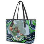 Personalized Canberra Raiders Leather Tote Bag Aboriginal Dot Art - Dreamtime Rugby Mascot