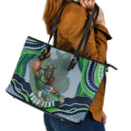 Personalized Canberra Raiders Leather Tote Bag Aboriginal Dot Art - Dreamtime Rugby Mascot