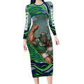 Personalized Canberra Raiders Long Sleeve Bodycon Dress Aboriginal Dot Art - Dreamtime Rugby Mascot