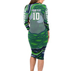 Personalized Canberra Raiders Long Sleeve Bodycon Dress Aboriginal Dot Art - Dreamtime Rugby Mascot