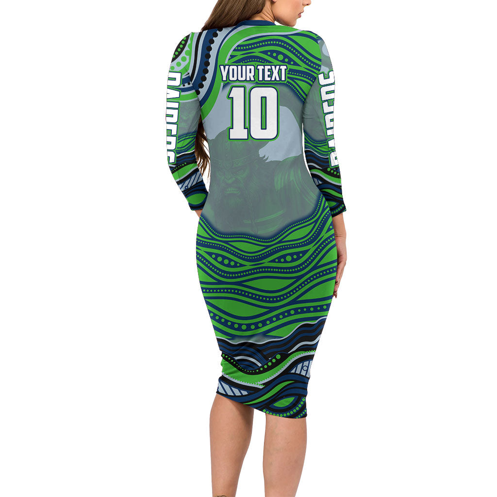 Personalized Canberra Raiders Long Sleeve Bodycon Dress Aboriginal Dot Art - Dreamtime Rugby Mascot