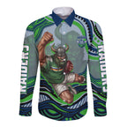 Personalized Canberra Raiders Long Sleeve Button Shirt Aboriginal Dot Art - Dreamtime Rugby Mascot